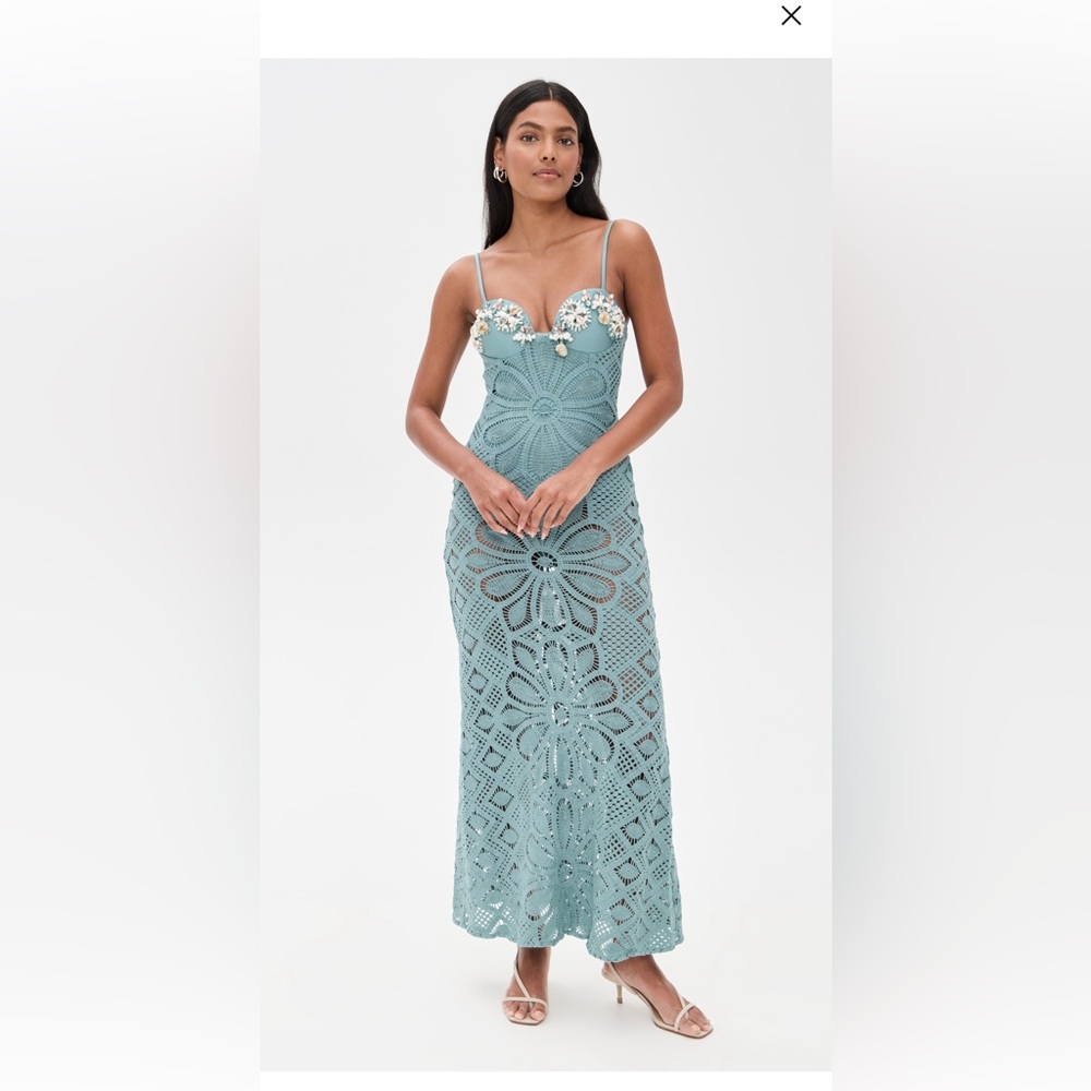 $850 PatBO Camila Coelho Crochet Embroidered Maxi Dress - Blue size M